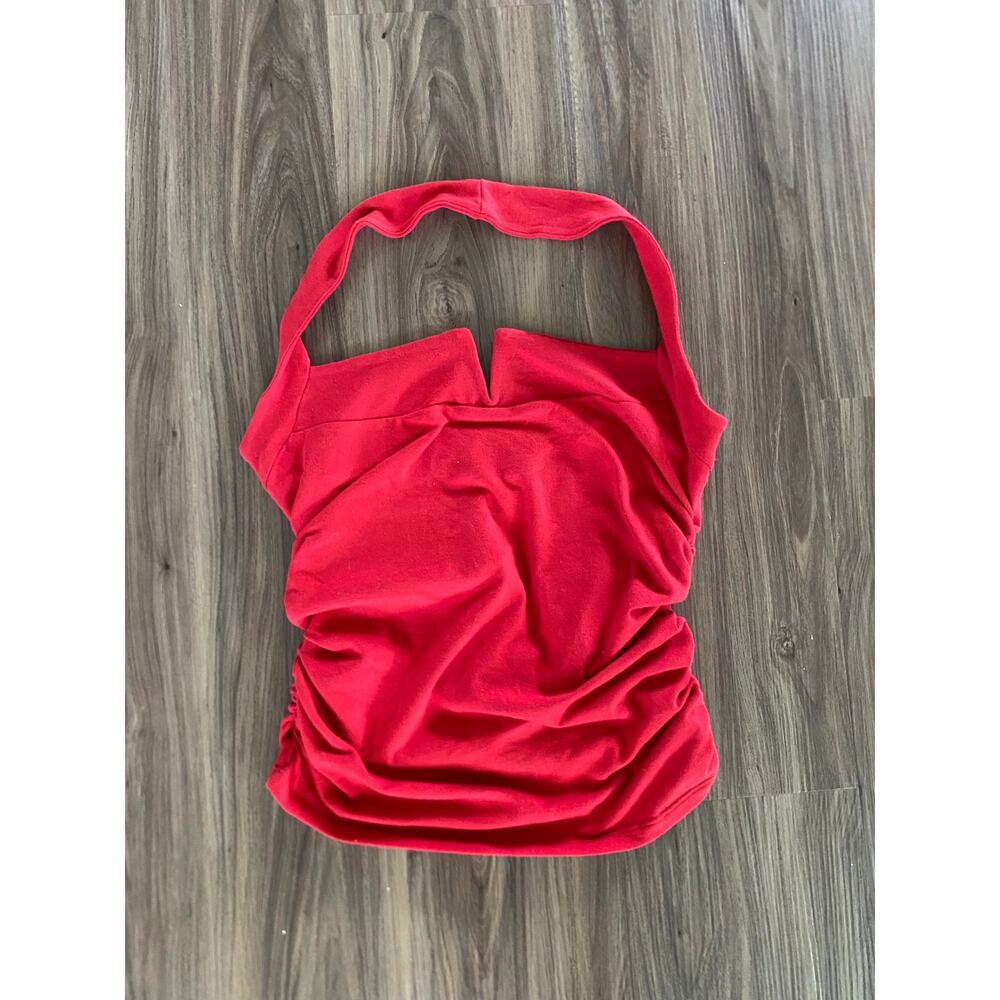 Reformation Red Ruched Halter Top Organic Cotton Blend Size S
